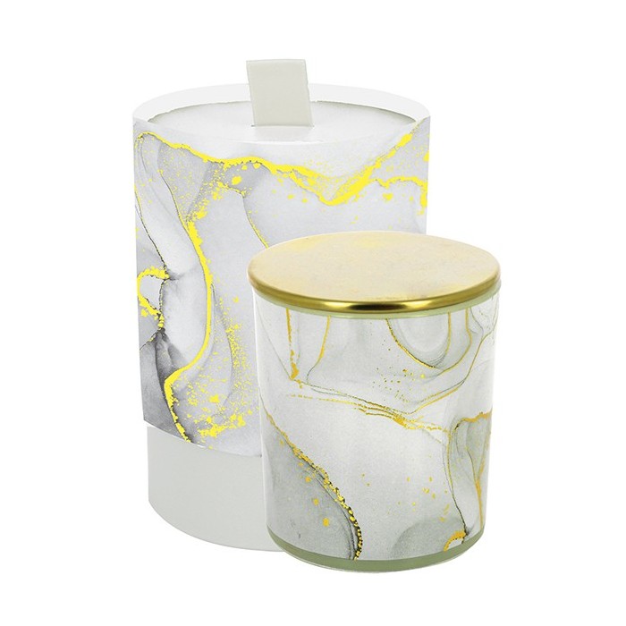 CANDELA BICCHIERE EFFETTO MARMO GRIGIO TAPPO GOLD 7X8